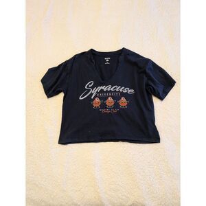 Hollister Syracuse University V-Neck Crop Top XS - Navy Blue Orange